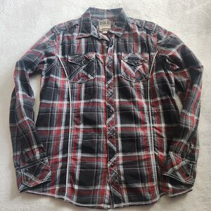 BKE Men’s Plaid Snap Button Long Sleeve Shirt - Size M - EUC